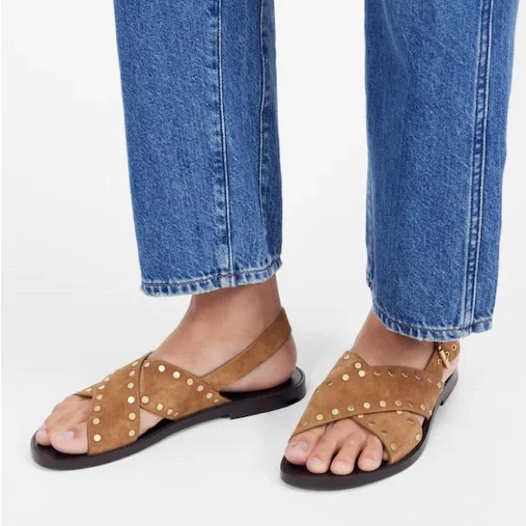 New! MADEWELL 10 The Tuley Crossover Sandals Slingback Studded Suede Dried Acorn - Picture 1 of 8